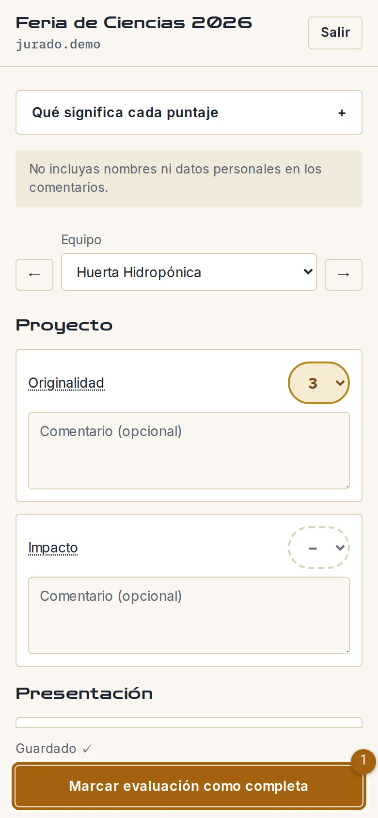 Captura del paso 7: Marcá tu evaluación como completa