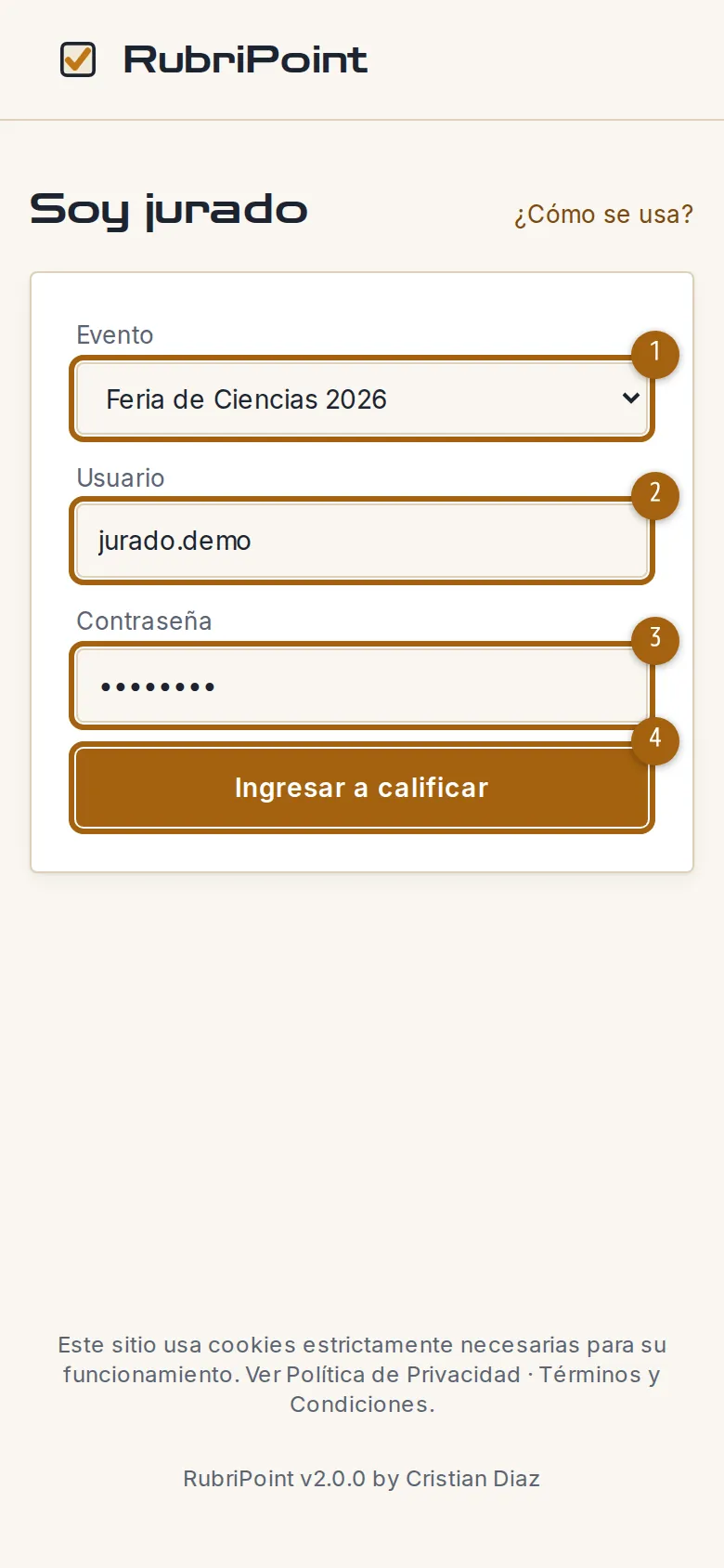 Captura del paso 2: Ingresá con tus credenciales