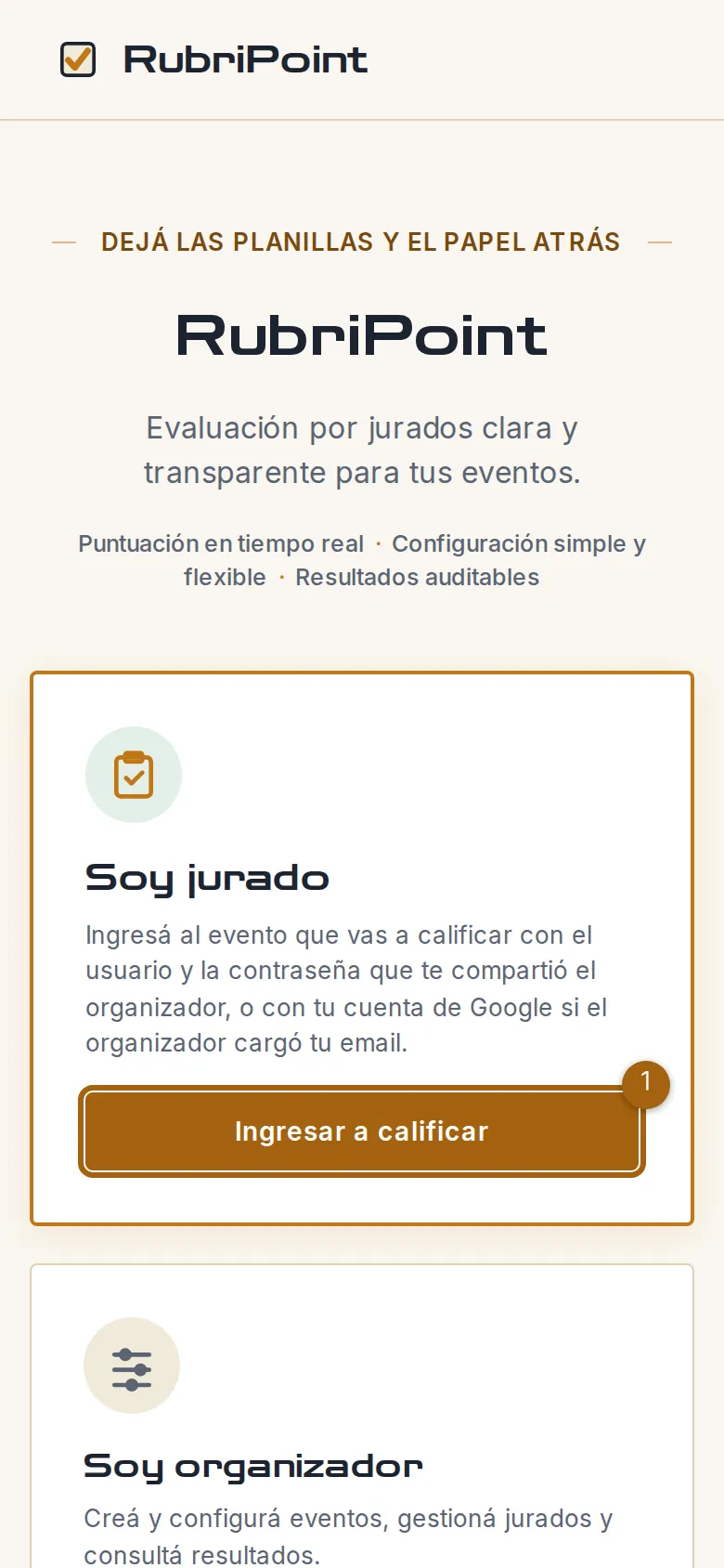 Captura del paso 1: Entrá a RubriPoint