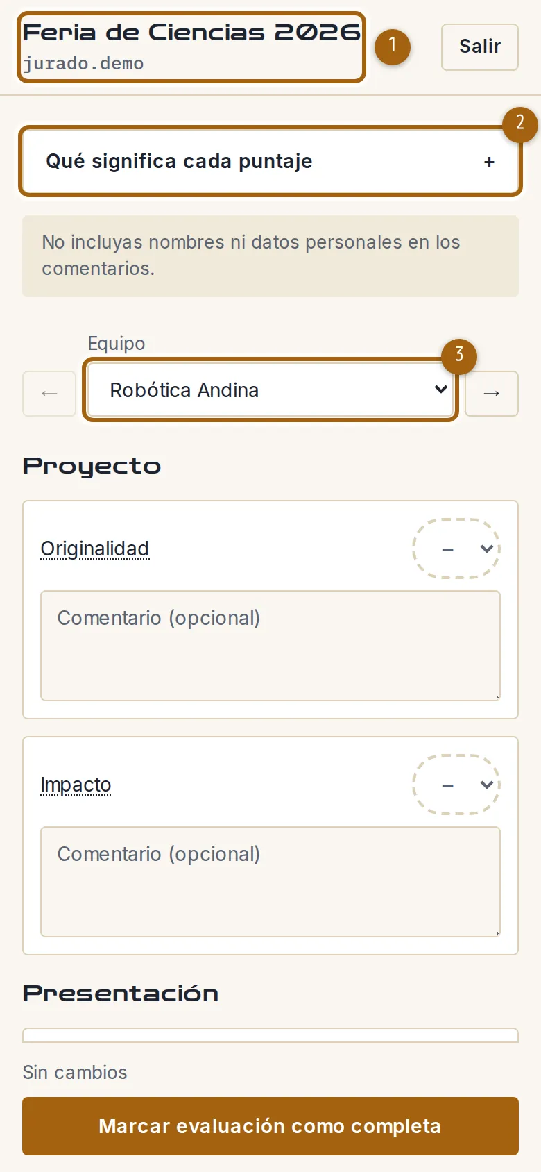 Captura del paso 3: Conocé la pantalla de evaluación